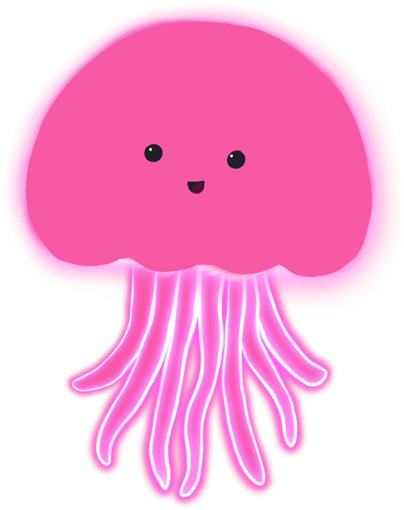 a pink, smiling, cartoon jellyfish